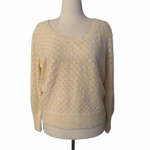 NWT Old Navy Pointelle Knit Wool Blend Lightweight Sweater Ivory Size L